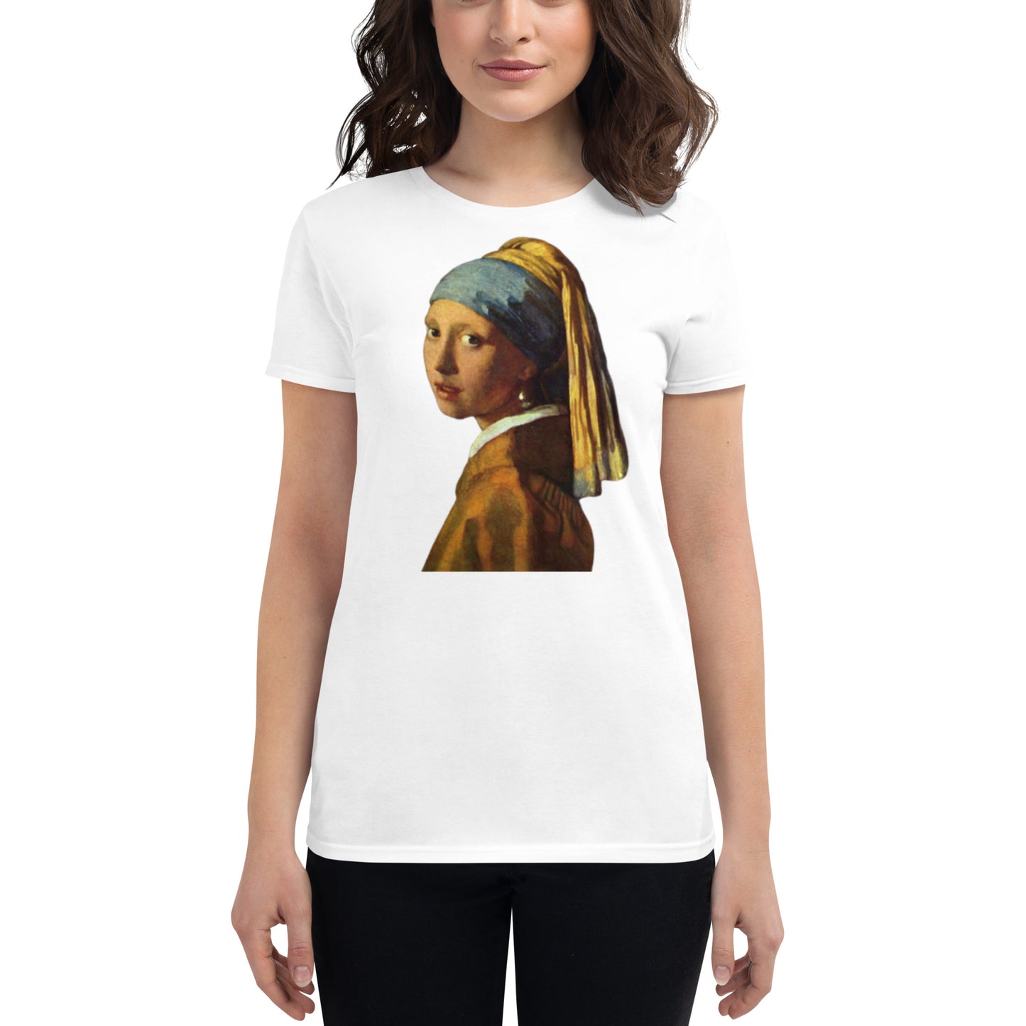 Moça com Brinco de Pérola - Camiseta feminina com mangas curtas