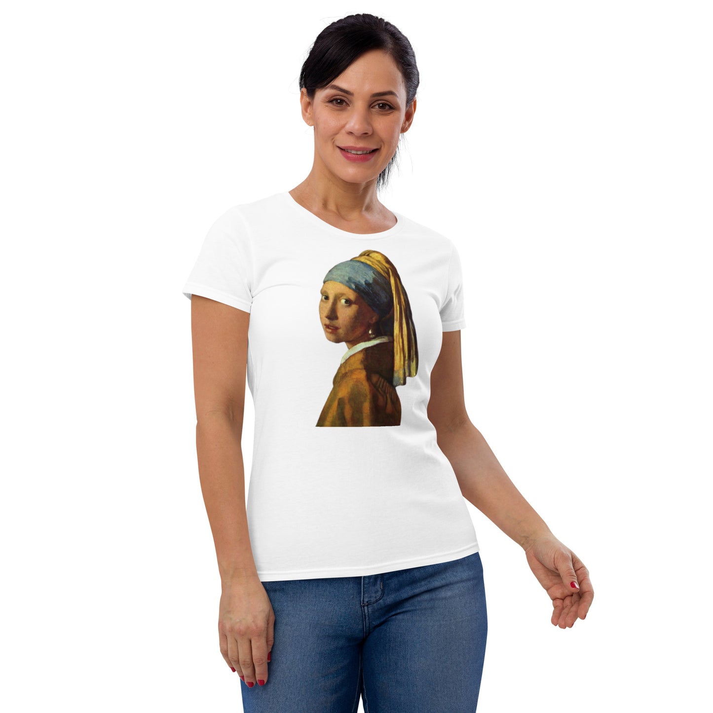 Moça com Brinco de Pérola - Camiseta feminina com mangas curtas