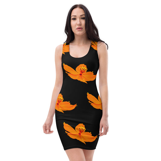 Bodycon dress - Cosmos sulphureus pattern