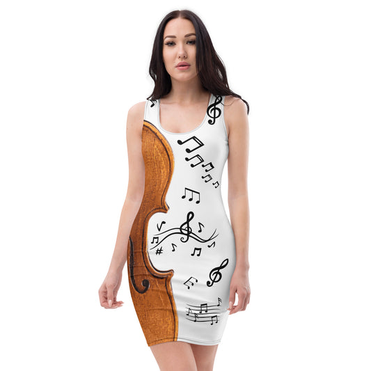 Bodycon dress - Violins Notes (white)