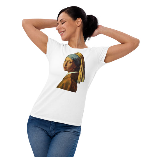 Moça com Brinco de Pérola - Camiseta feminina com mangas curtas